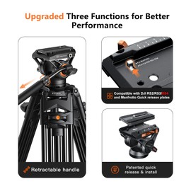 Video Tripod, COMAN 74" Professional Metal Heavy Duty Camera Tripods with Adjustable Damping Fluid Head, Dual-Mode QR Plate Compatible with DJI RS4 Manfrotto (Q6 New Fluid Head)