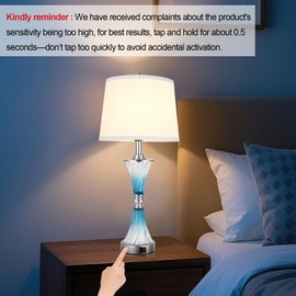 MARYRAIN Blue Glass Nightstand Lamps, Bedside Lamps with USB-C/A Ports, 27’’ Table Lamps for Bedroom, 3 Way Dimmable Touch Lamps for Living Room, LED Bulb Included -1 Pack