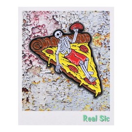REAL SIC Skeleton Pizza Pin - Cute Food Pepperoni Pizza Lovers Enamel Lapel Button Pins - Perfect for Jackets, Hats, Backpacks & Tops