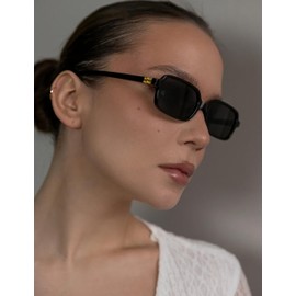 Slocyclub Square Sunglasses for Women Men Retro Rectangular Sun Glasses, Trendy Sunnies Vintage Sun Shades, Black/Grey Lens