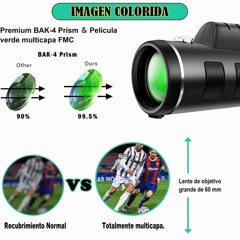 40X60 Monocular Telescope Waterproof HD Night Vision Magnifier Phone Camera