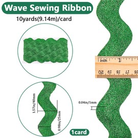 GORGECRAFT 10 Yards 1.58 Inch Metallic Christmas Green RIC Rac Trim Rick Rack Wave Bending Fringe Ribbon Jumbo Forest Green Wavy Edge Ribbon Fabric Zig Zag Trim for Sewing Wedding Dress Gift Wrapping