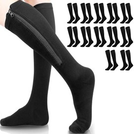 Suny Smiling Zipper Compression Socks Women Men 20-30mmHg Knee High, Edema, Varicose Veins,Achilles Tendon Protection, Reduces Muscle Vibration and Accidental Injury, 6 Pairs (12)