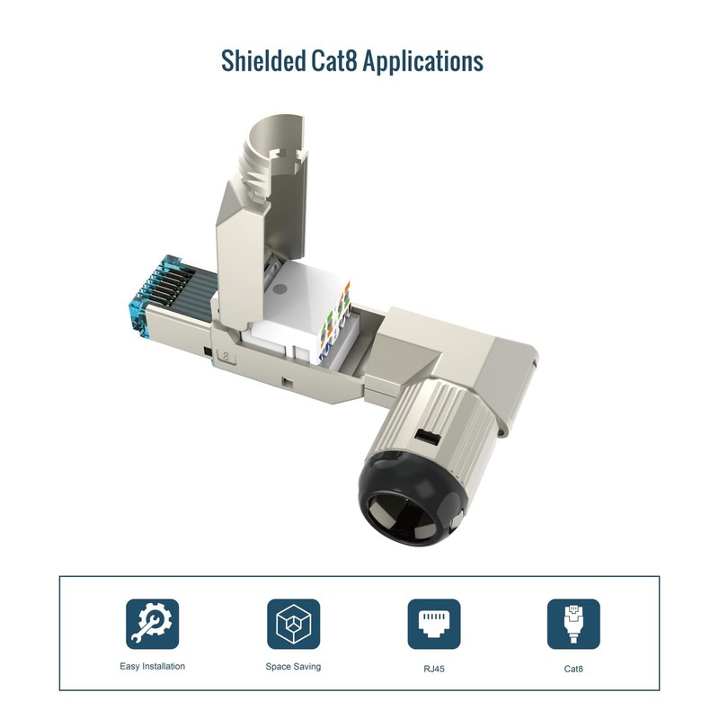 Tecmojo CAT8 Shielded RJ45 connector, Tooless Field Plug 40Gigabit, 2