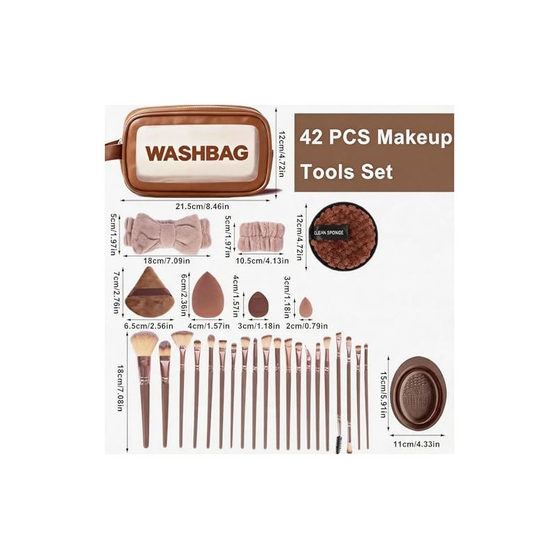 42 Piezas Set de Brochas de Maquillaje Profesional Completo, Juego