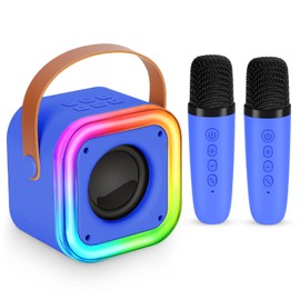 Spinosaurus Mini Karaoke Machine for Kids,Wireless Microphones with Portable Bluetooth Speaker 2 Mic & Colorful Led Light Speaker Singing Birthday Gifts for Girls 4+Year Old (Dark blue)