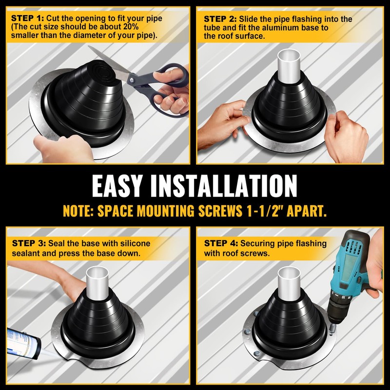 VIVIDA #3 EPDM Metal Roof Pipe Flashing Boot, Flexible Roof
