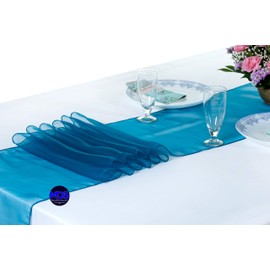 MDS 20 Pack Organza Table Runner 12 x 108 inch Long Premium Table Runners for Wedding Party, Events Decoration, Banquets Decorations, Bright and Smooth Silk Fabric Party Table Runner- Dark Teal