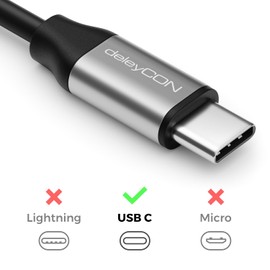 deleyCON USB-C to 3.5 mm Audio Aluminium Adapter - DAC Chip & TRRS - USB Type-C Male to Jack Socket - Compatible with Smartphones, Tablets, Headsets, Speakers - Black Grey