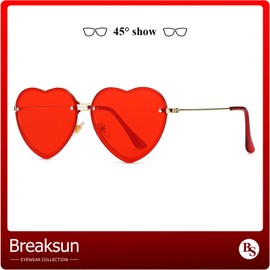 Breaksun Rimless Heart Sunglasses for Women Girls Trendy Heart Shaped Glasses Cute Love Sun Glasses Fashion Lovely Style (Ocean Red)