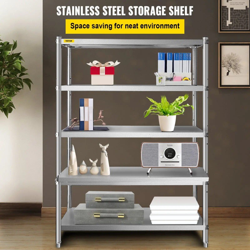 5 Tier Stainless Steel Shelving 47.5x18 Inch Heavy Duty Rack