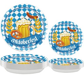 Oktoberfest Plates Blue White Checkered Beer Decorations Disposable Paper Plates for Oktoberfest Dinner Party Supplies 25pcs 9" and 7"（50pcs）