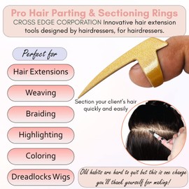 Pro 1pc Hair Parting & Sectioning Rings - Stainless Steel Finger Braiding Hair Pick Tools for Durable Dreadlocks Wig, Curling, Weaving, Styling, Balayage, & Quick Installation of Remy Human Hair Extensions Hair Styling Tools (Gold Glitter)