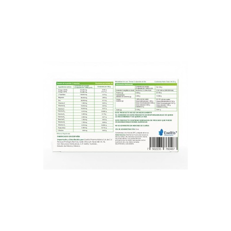 EXELTIS RETHINKING HEALTHCARE Presenza: Triptófano, Omega 3 (Epa 763.88 Mg)