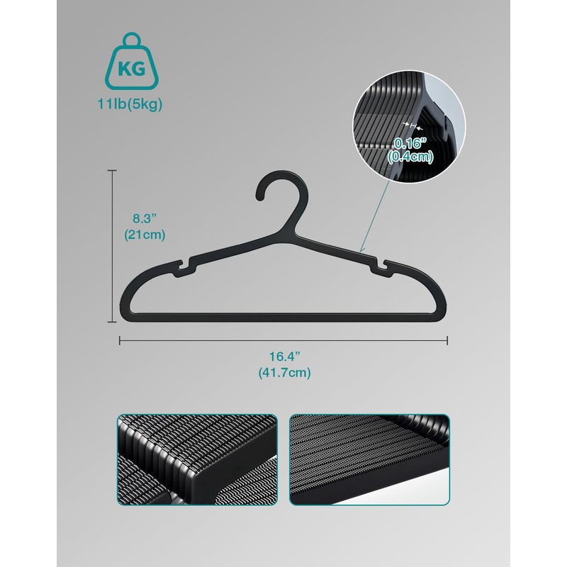ABHENG 50 Pack Clothes Hangers, Non Slip Plastic Coat Hangers,