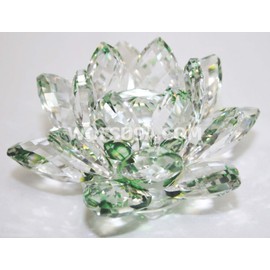 Rainbow Crystal Lotus Flower Feng Shui Home Decor 3" X 3" X 2" (Green)
