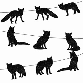 Y 9pcs Black Glitter Silhouette Fox Banner for Woodland Animal Theme Party Background Decorations Men Women Kids Happy Birthday Party Decor Supplies