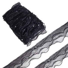 letsinstyle 9 Yards Pearl Ruffle Organza Lace Ribbon, Ruffles Beaded Lace Edge Trim, Crochet Floral Ribbons for Bridal Wedding Decoration DIY Craft Embellishments