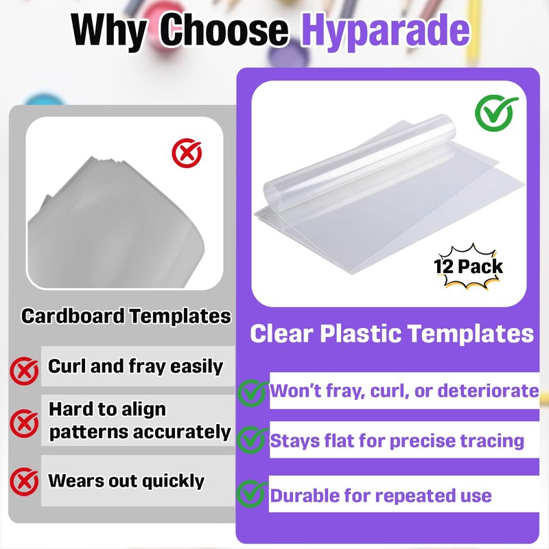 12 PCS 12 x 18 Inches Clear Quilting Template Plastic