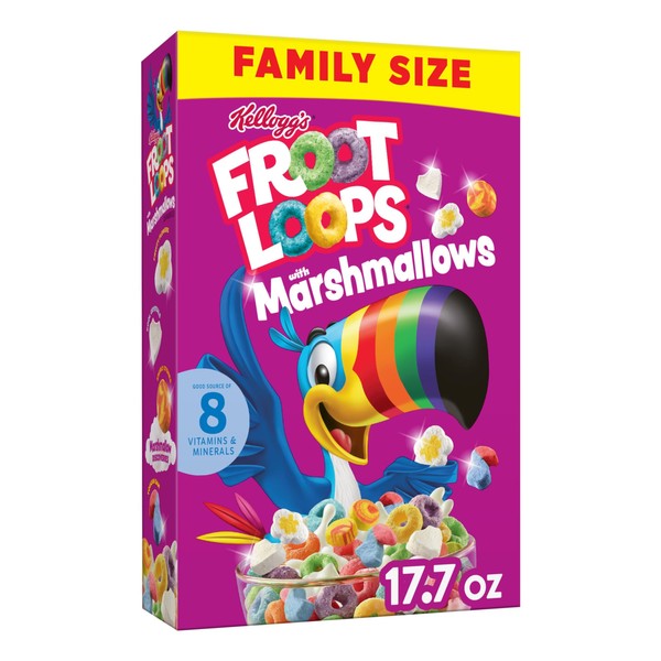Froot Loops Breakfast Cereal with Marshmallows, Fruit Flavored, Breakfast Snacks, Family Size, Original with Marshmallows, 17.7oz Box