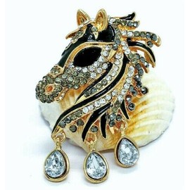 Betsey Johnson Dangle JEWEL Black HORSE Rhinestone Enamel Betsey Johnson Necklace Pendnt Brooch