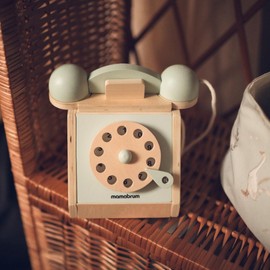 Mamabrum, Retro Wooden Phone - New Movable Dial Pastel Colours Headphones Connected to Phone for Children Aged 3+