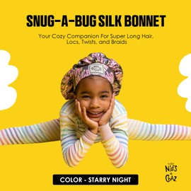 Niles and Chaz Snug-A-Bug Silk Bonnet, Tie Band Long Satin Silk Bonnet for Children, Night Sleep Cap Hair Bonnet for Coily Hair, Tie Band Hair Wrap Bonnets