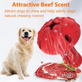 TONGKTAI Aggressive Dog Chew Toys, Indestructible Mushroom Rubber Chew Toy with Teeth Cleaning, Tough Interactive Treat Dispenser Pet Puzzle Toys for Large Breed (2 pack)