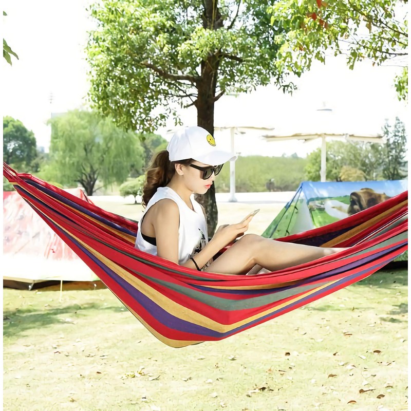 Single/Double Person Rainbow Cotton Fabric Canvas Travel Hammocks 500lbs Ultralight