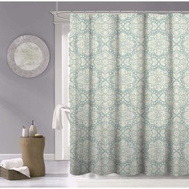 Cotton Soft Textured Shower Curtain - Printed Design Cotton in Medallion Spa 70" x 72" - Water Resistant Cotton, Washable Shower Curtain - Perfect Cloth Shower Curtain for Stylish Bathrooms