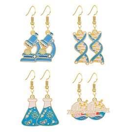 8 Pairs Biology Chemistry Earrings for Women Unique Creative Microscope DNA Bottle Earring Laboratory Scientist Teacher Nerd Individual Gifts (Gold)