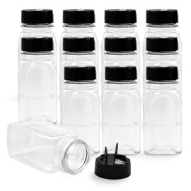 RoyalHouse RoyalHouse 6 Pack 9.5 Oz Plastic Spice Jars with Black Cap, Clear and Safe Plastic Bottle Containers with Shaker Lids for Storing Spice, Herbs and Seasoning Powders, BPA Free, Made in USA