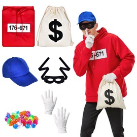 Joellfuner Men's Panzerknacker Costume, Tank Cracker Bandits Gang Costume, Tank Cracker Fan Costume Outfit with Mask and Drawstring Bag, Tank Cracker Bandit Costume for Carnival (671, M)