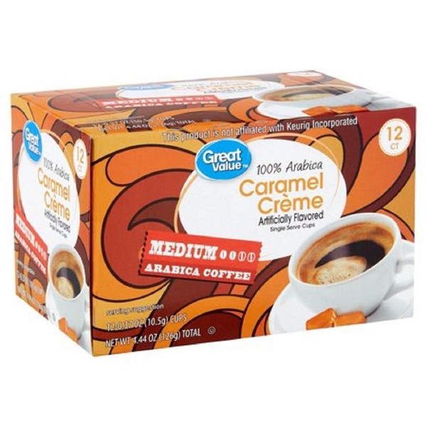 Great Value 100% Arabica Caramel Crème Medium Arabica Coffee, 0.37 oz, 12 count