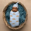 Muishi Cartoon Sleep Corgi Cute Blue Newborn Swaddle Blankets Hat