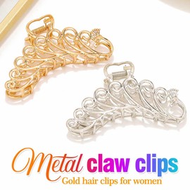 BARTOSI Metal Hair Claw Clips Gold Hair Clips Large Claw Clips Nonslip Hair Catch Barrettes Fashion Hair Accessories for Women and Girls (Pack of 2)