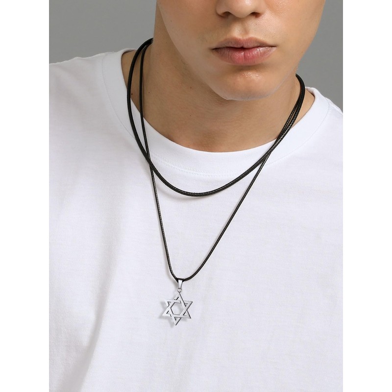 U7 Braided Leather Cord Necklace with Braided Snap Clasp, Men