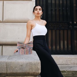 YOUSIS Women Straw Clutch Purse Woven Bow Clutch Bag Handbags Summer Beach Bag Wedding Casual Outing (Multi-colored)