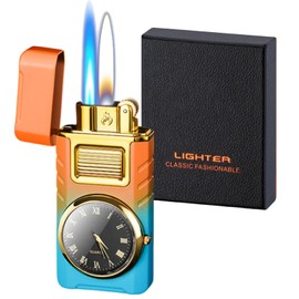 Torch Lighter, Cool Dual Flame Lighter Fashion Design, Refillable Butane Lighter with Visible Fuel Tank,Windproof Adjustable Soft Flame and Jet Flame Lighter for Men Lady (Without Fuel) (Gradient)