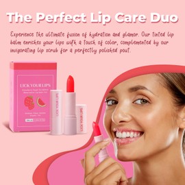 Duo de bálsamo labial con color de sandía y exfoliante labial en barra con azúcar de fresa de - para reparación de labios e hidratación profunda