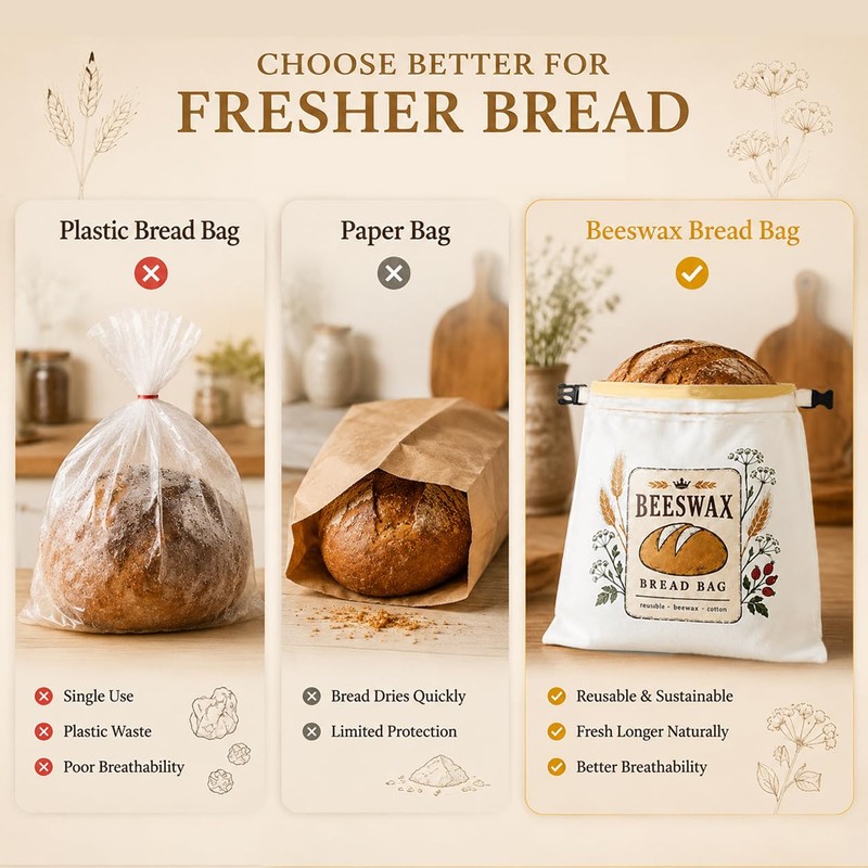 Fruzmzk Removable Beeswax Bread Bag for Homemade Sourdough, Reusable