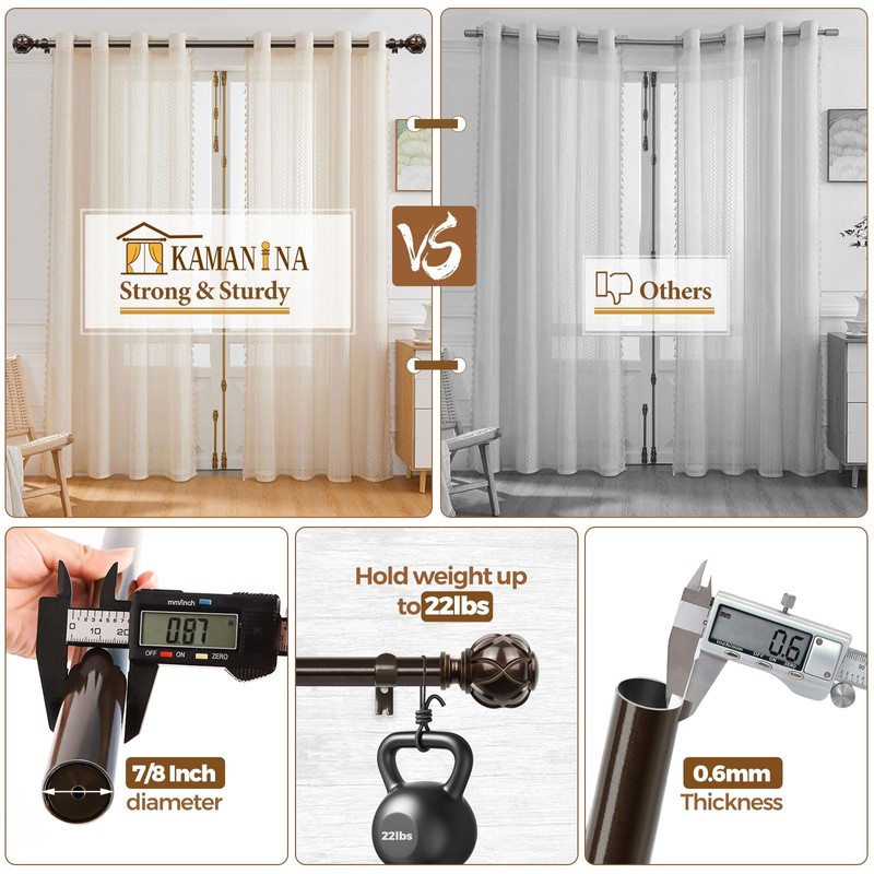 KAMANINA Curtain Rods for Windows 48 to 84 Inch, Antique
