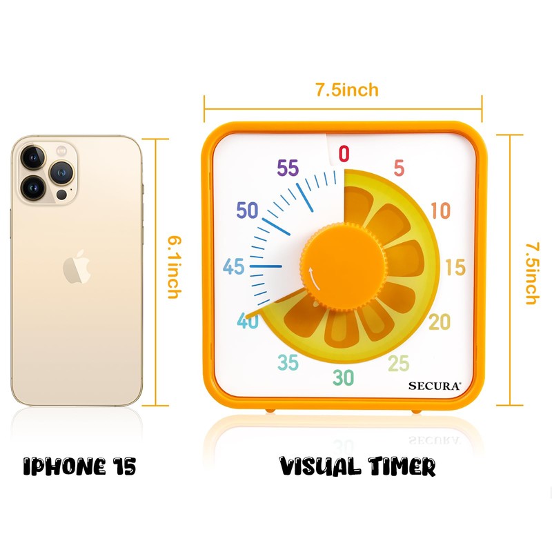 Secura 7.5-Inch Fruit Visual Timer for Kids, 60-Minute Countdown Timer