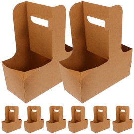SOLUSTRE Drink Carrier for 2 Cups with Handle, 10-Piece To-Go Coffee Cup Holder Made of Kraft Paper for Cold/Hot Drinks, Portable Foldable Drink Carrier Without Spilling