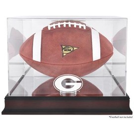 Georgia Bulldogs Mahogany Base Logo Football Display Case with Mirror Back - College Football Logo Display Cases