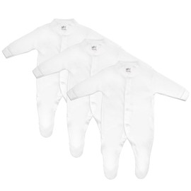 Baby Sleepsuits, Cotton Baby Grow for Boys or Girls, British Made, 3 Pack, White, 0, 3 Months