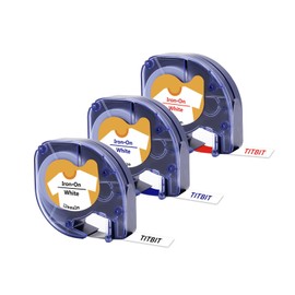 TITBIT 3 Pack 18769 Iron on Label Tape 12mm Compatible for Dymo Letratag Iron-On Fabric Labels S0718850 18773 18777 Black/Blue/Red on White Work for Dymo Letratag Label Maker LT-100H LT-100T LT-110T