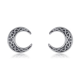 POPLYKE Moon Stud Earrings Cat Stud Earrings for Women 925 Sterling Silver Cat Earrings for Girls Moon Jewellery Gifts, Sterling Silver, No Gemstone