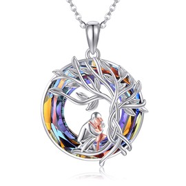 DAYLINLOVE Crystal Necklace 925 Sterling Silver Owl/Fox/Cat/Raccoon/Father Daughter/Sister Pendant Necklace Jewellery for Women Sister Daughter, Sterling Silver, No Gemstone