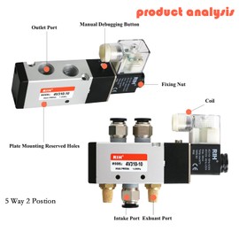 RIH Pneumatics Solenoid Valve 3/8" NPT AC110V Single Coil Pilot-Operated Electric 5Way2Position 4V310 WithJunctionBox